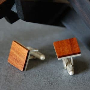 Square wood cufflnks with silver
