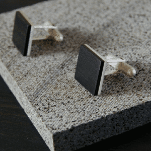 black wooden cufflinks on silver