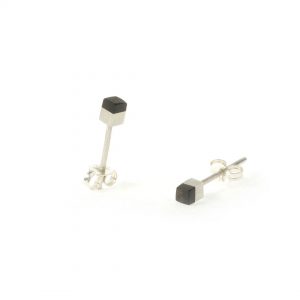 Small silver and ebony square stud earrings