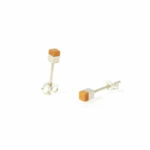 Orange wooden earrings with silver